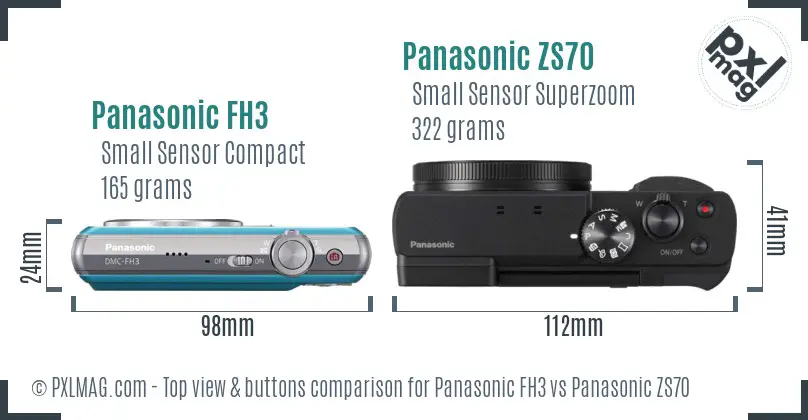 Panasonic FH3 vs Panasonic ZS70 top view buttons comparison