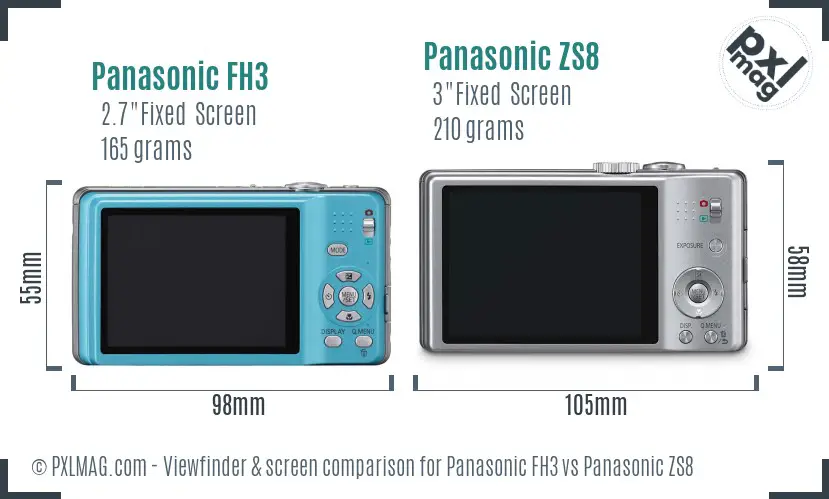 Panasonic FH3 vs Panasonic ZS8 Screen and Viewfinder comparison