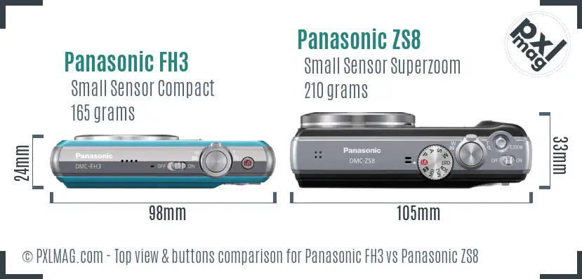 Panasonic FH3 vs Panasonic ZS8 top view buttons comparison