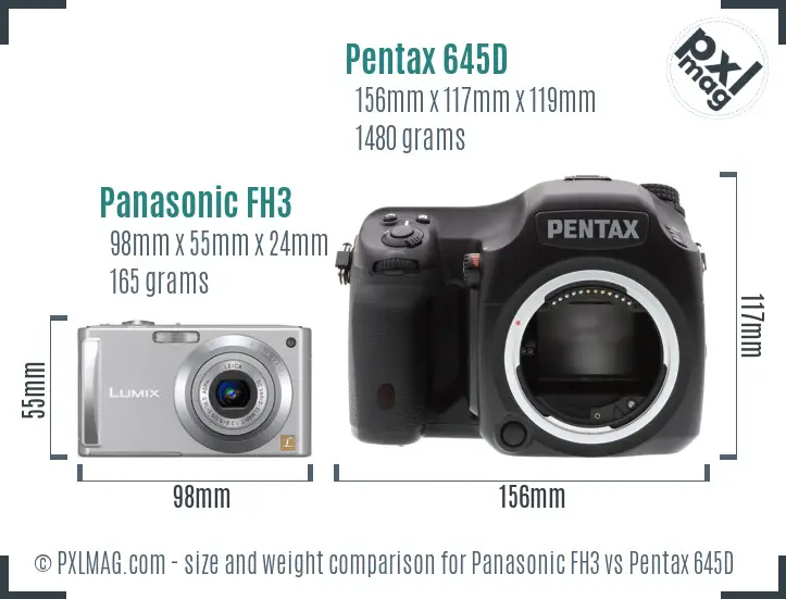 Panasonic FH3 vs Pentax 645D size comparison