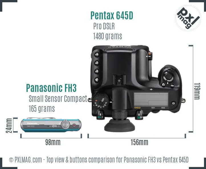 Panasonic FH3 vs Pentax 645D top view buttons comparison