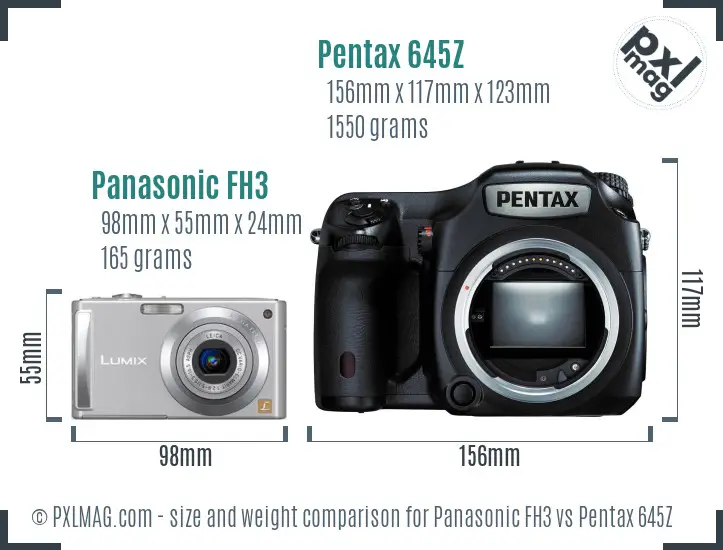 Panasonic FH3 vs Pentax 645Z size comparison