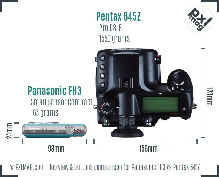 Panasonic FH3 vs Pentax 645Z top view buttons comparison