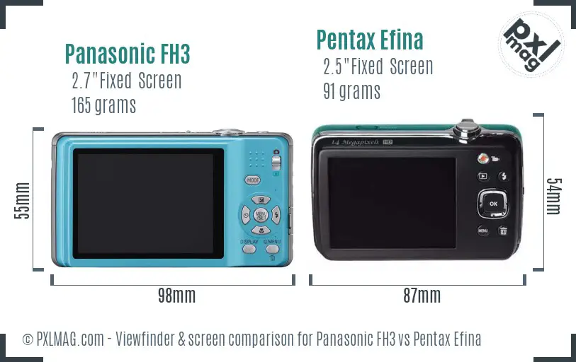 Panasonic FH3 vs Pentax Efina Screen and Viewfinder comparison