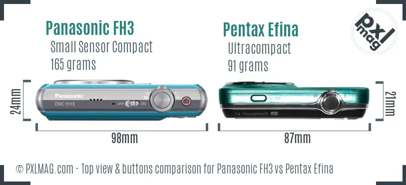 Panasonic FH3 vs Pentax Efina top view buttons comparison