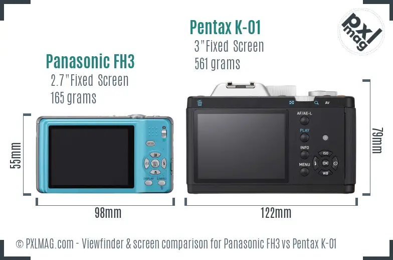 Panasonic FH3 vs Pentax K-01 Screen and Viewfinder comparison