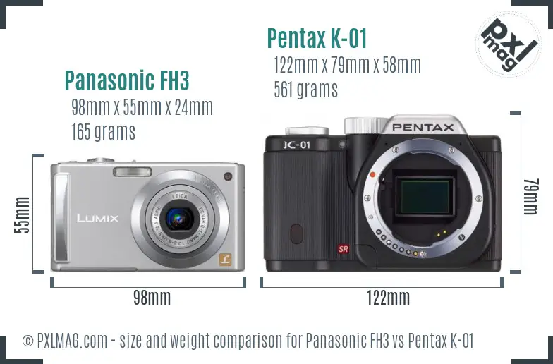 Panasonic FH3 vs Pentax K-01 size comparison