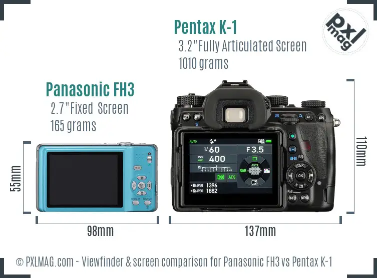 Panasonic FH3 vs Pentax K-1 Screen and Viewfinder comparison