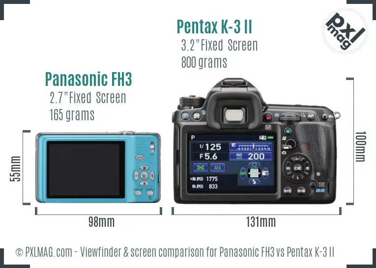 Panasonic FH3 vs Pentax K-3 II Screen and Viewfinder comparison