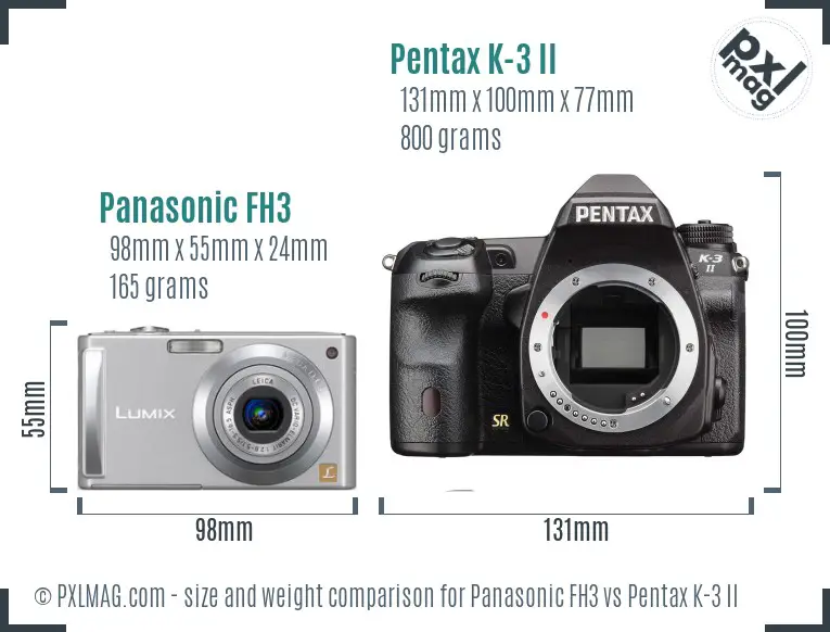 Panasonic FH3 vs Pentax K-3 II size comparison
