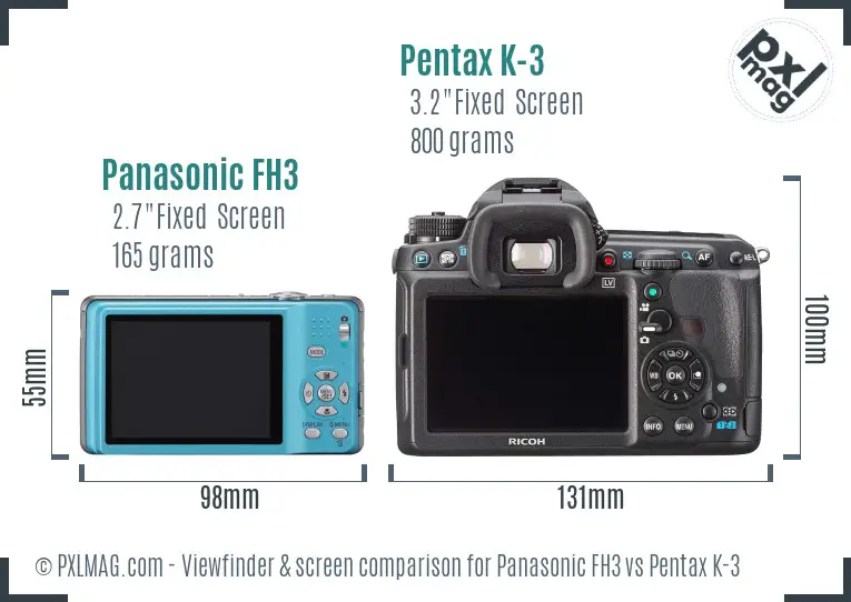 Panasonic FH3 vs Pentax K-3 Screen and Viewfinder comparison