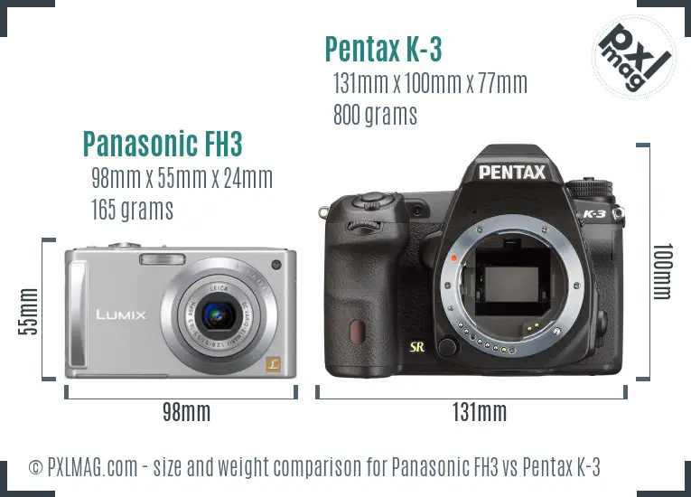 Panasonic FH3 vs Pentax K-3 size comparison