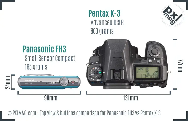 Panasonic FH3 vs Pentax K-3 top view buttons comparison