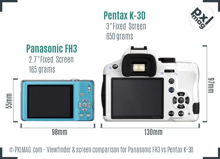 Panasonic FH3 vs Pentax K-30 Screen and Viewfinder comparison