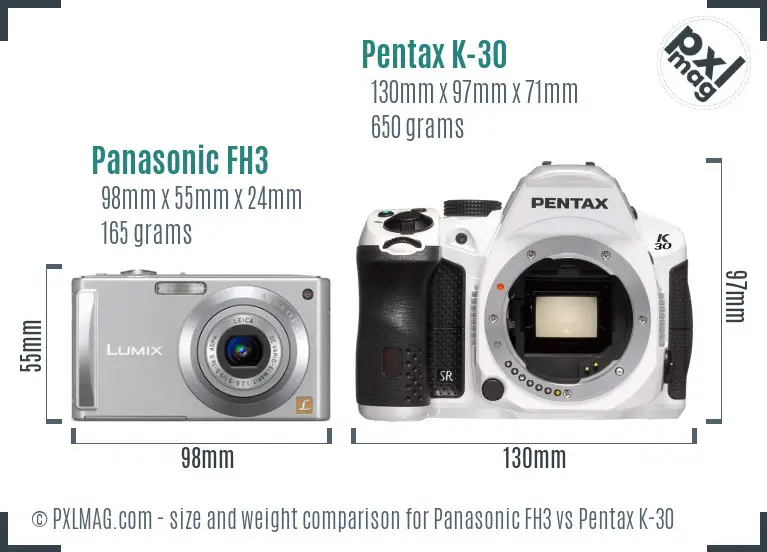 Panasonic FH3 vs Pentax K-30 size comparison