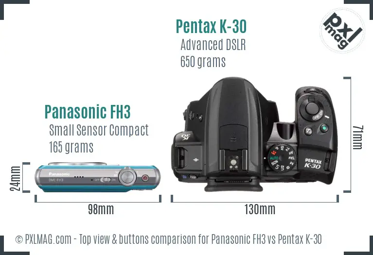 Panasonic FH3 vs Pentax K-30 top view buttons comparison