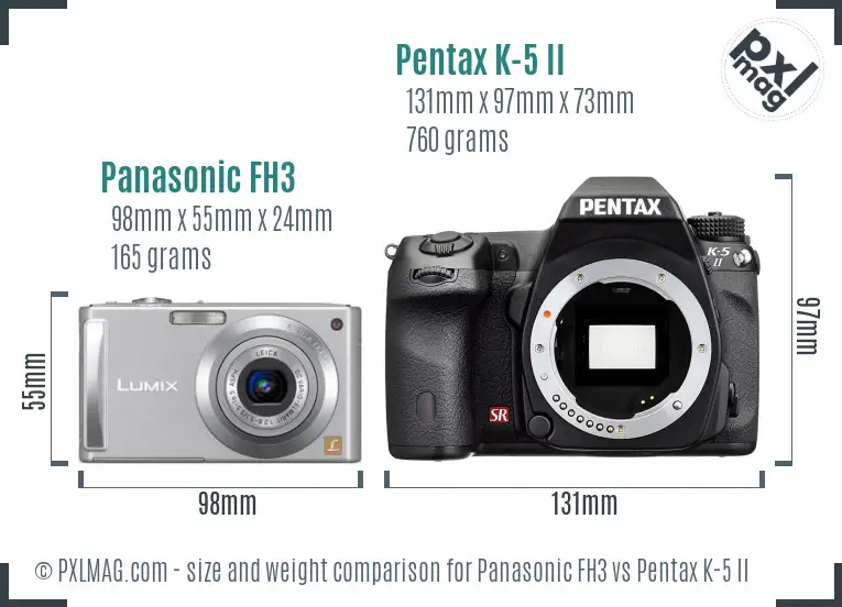 Panasonic FH3 vs Pentax K-5 II size comparison