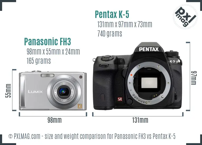 Panasonic FH3 vs Pentax K-5 size comparison