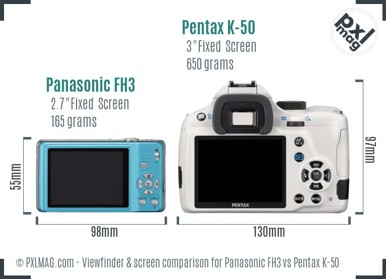Panasonic FH3 vs Pentax K-50 Screen and Viewfinder comparison