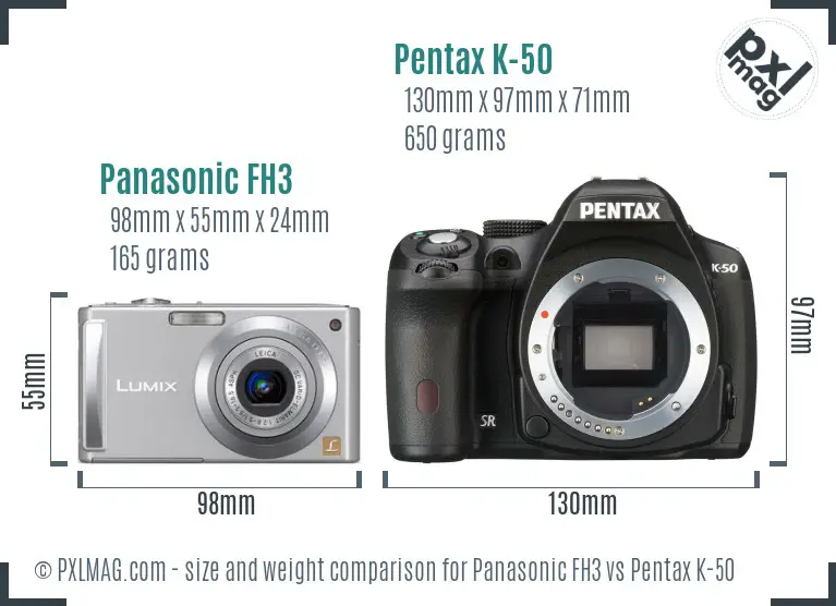 Panasonic FH3 vs Pentax K-50 size comparison