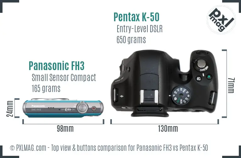 Panasonic FH3 vs Pentax K-50 top view buttons comparison