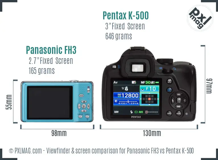 Panasonic FH3 vs Pentax K-500 Screen and Viewfinder comparison Panasonic FH3 vs Pentax K-500 Screen and Viewfinder comparison