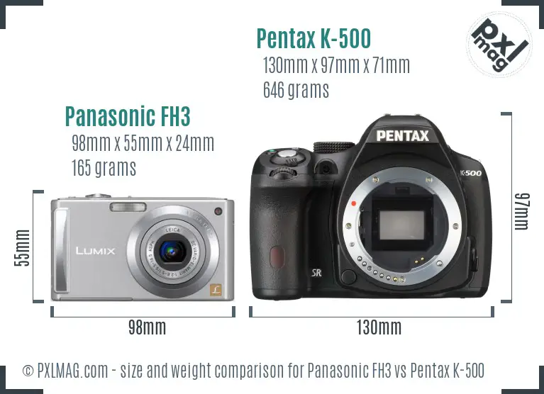 Panasonic FH3 vs Pentax K-500 size comparison Panasonic FH3 vs Pentax K-500 size comparison