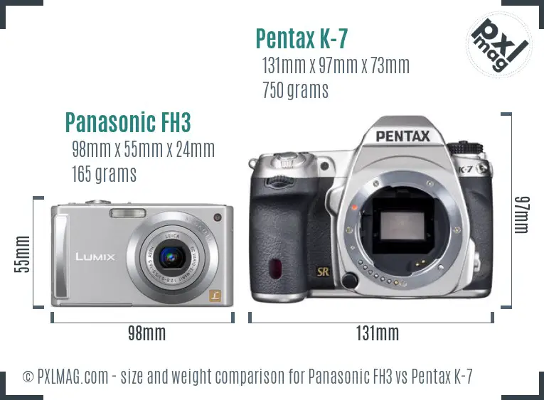 Panasonic FH3 vs Pentax K-7 size comparison