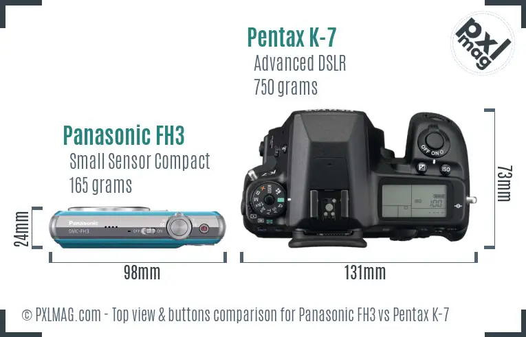 Panasonic FH3 vs Pentax K-7 top view buttons comparison