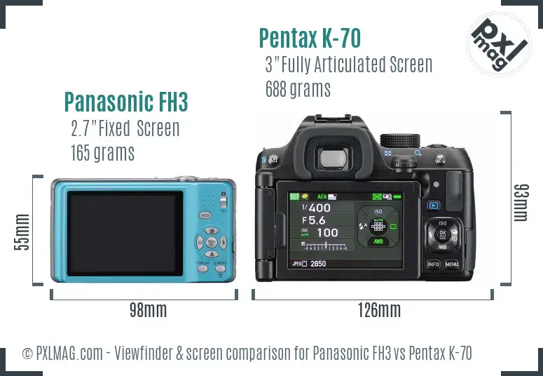 Panasonic FH3 vs Pentax K-70 Screen and Viewfinder comparison