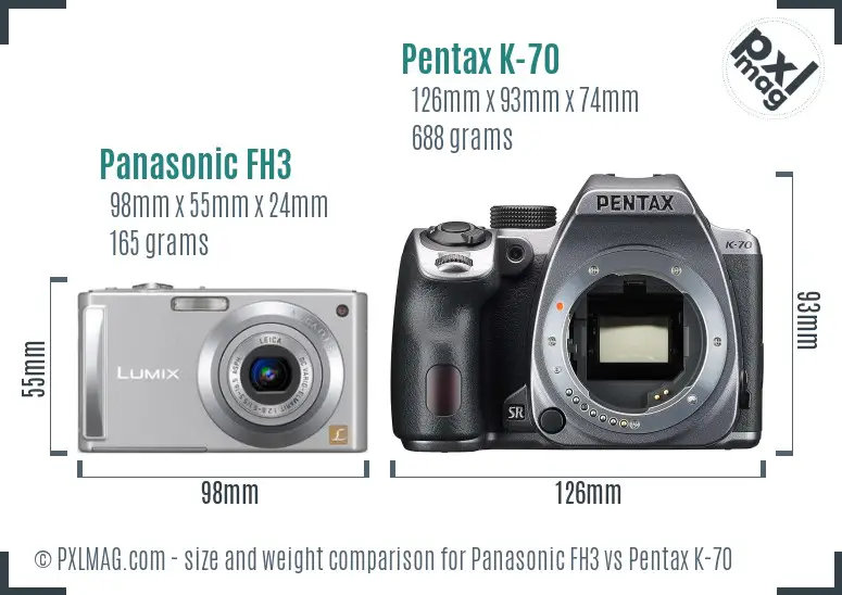 Panasonic FH3 vs Pentax K-70 size comparison