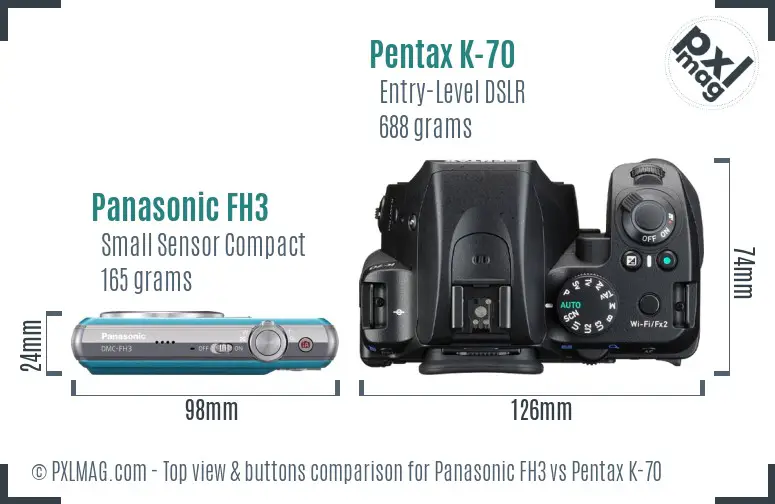 Panasonic FH3 vs Pentax K-70 top view buttons comparison