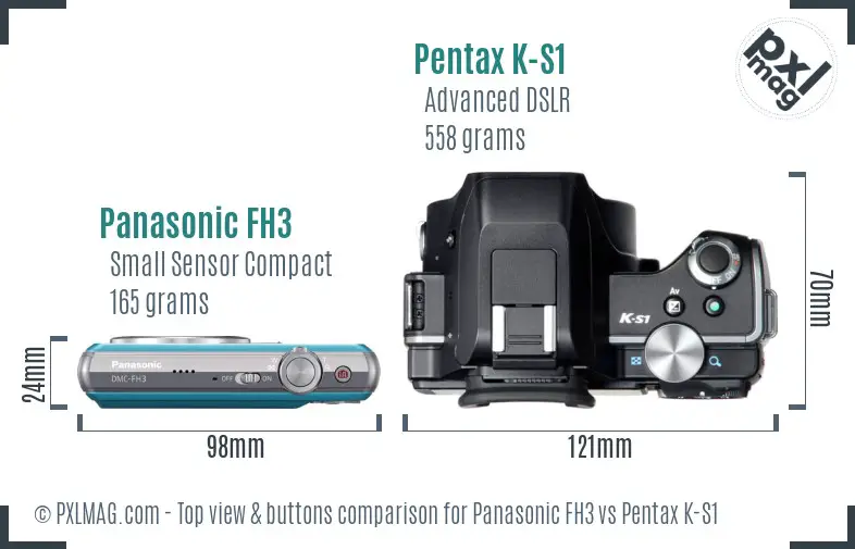 Panasonic FH3 vs Pentax K-S1 top view buttons comparison