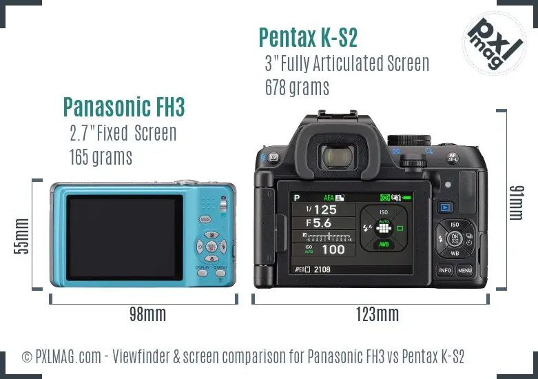 Panasonic FH3 vs Pentax K-S2 Screen and Viewfinder comparison