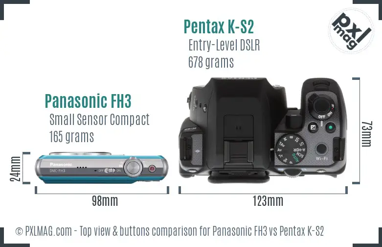 Panasonic FH3 vs Pentax K-S2 top view buttons comparison