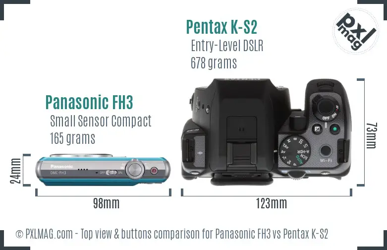Panasonic FH3 vs Pentax K-S2 top view buttons comparison Panasonic FH3 vs Pentax K-S2 top view buttons comparison