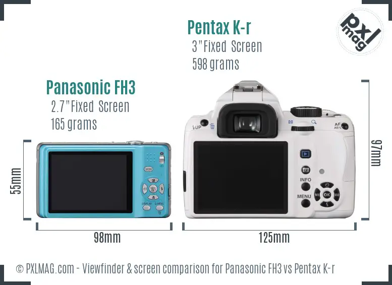 Panasonic FH3 vs Pentax K-r Screen and Viewfinder comparison