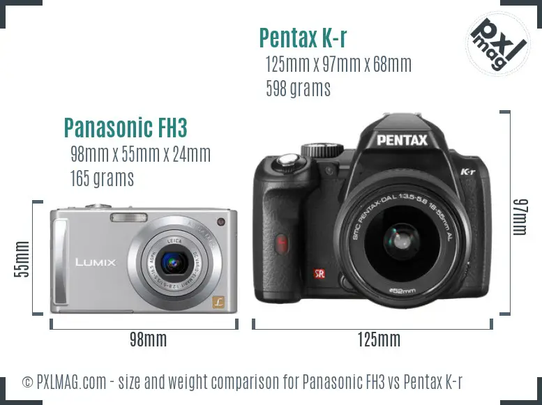 Panasonic FH3 vs Pentax K-r size comparison