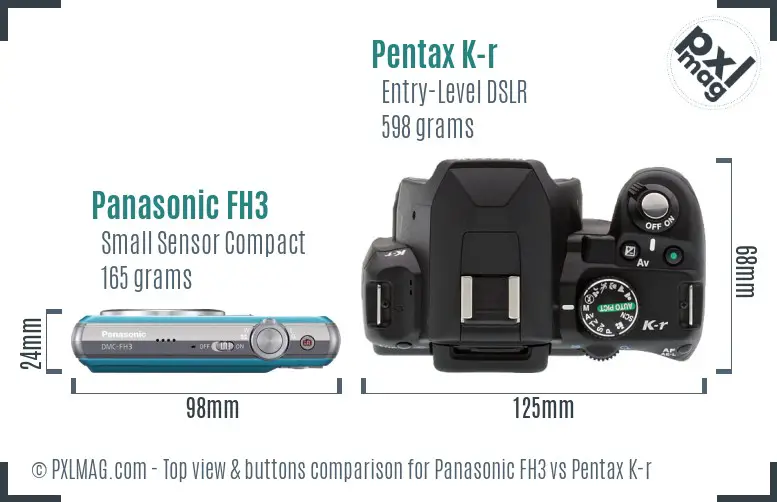 Panasonic FH3 vs Pentax K-r top view buttons comparison