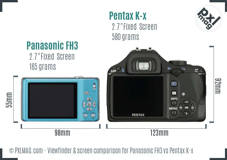 Panasonic FH3 vs Pentax K-x Screen and Viewfinder comparison