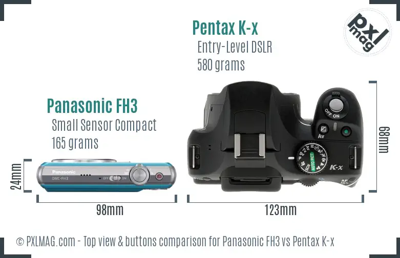 Panasonic FH3 vs Pentax K-x top view buttons comparison