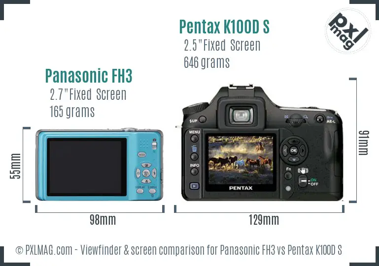 Panasonic FH3 vs Pentax K100D S Screen and Viewfinder comparison