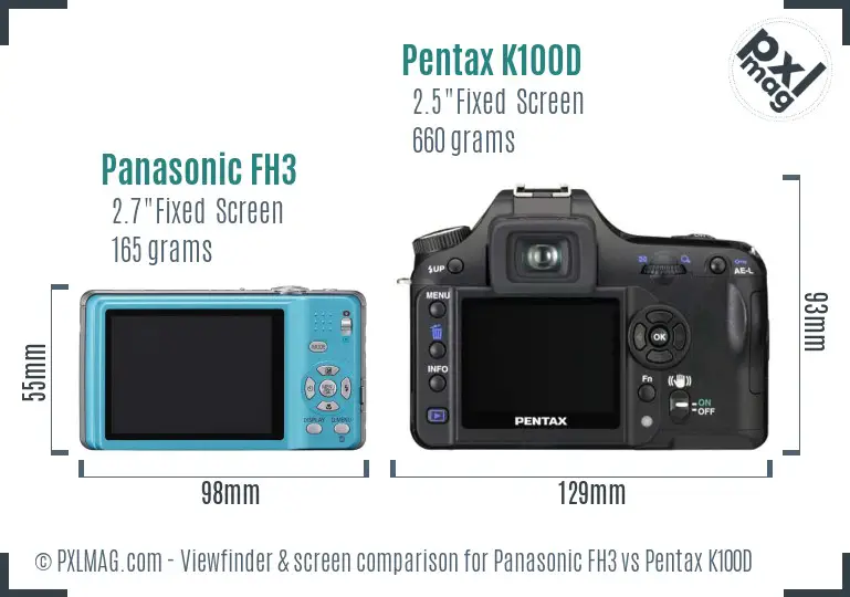 Panasonic FH3 vs Pentax K100D Screen and Viewfinder comparison