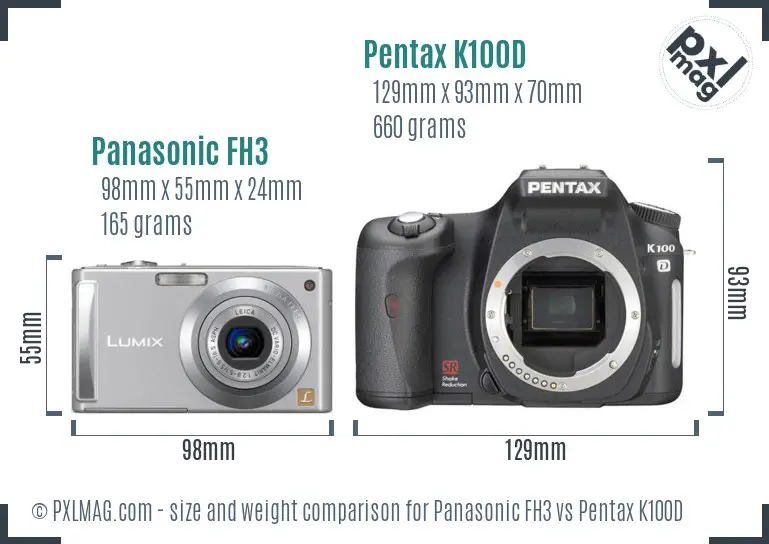 Panasonic FH3 vs Pentax K100D size comparison
