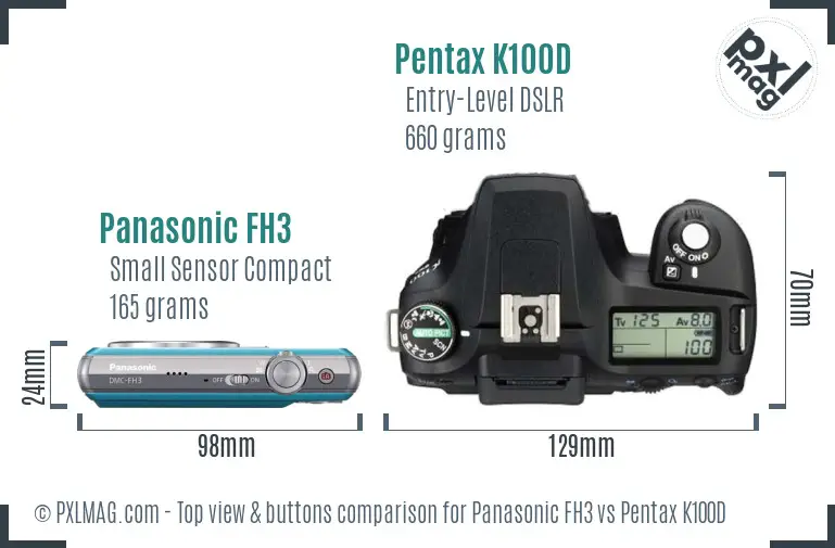 Panasonic FH3 vs Pentax K100D top view buttons comparison