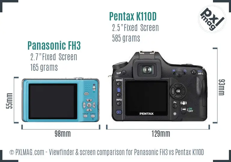 Panasonic FH3 vs Pentax K110D Screen and Viewfinder comparison