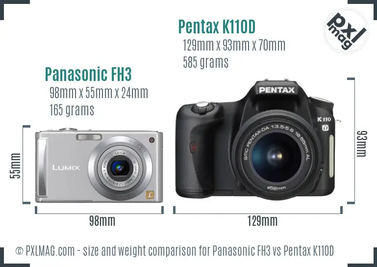 Panasonic FH3 vs Pentax K110D size comparison