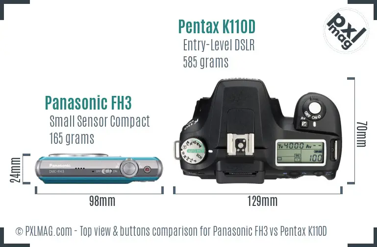 Panasonic FH3 vs Pentax K110D top view buttons comparison