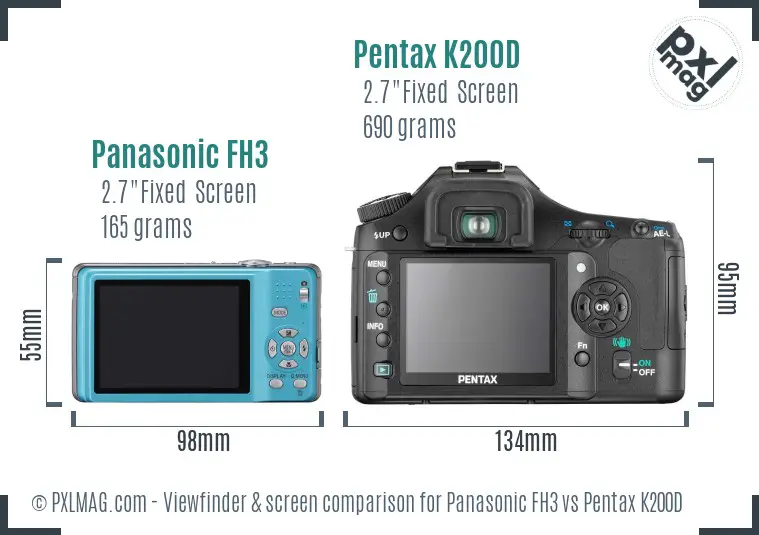 Panasonic FH3 vs Pentax K200D Screen and Viewfinder comparison