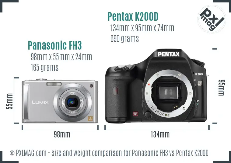 Panasonic FH3 vs Pentax K200D size comparison